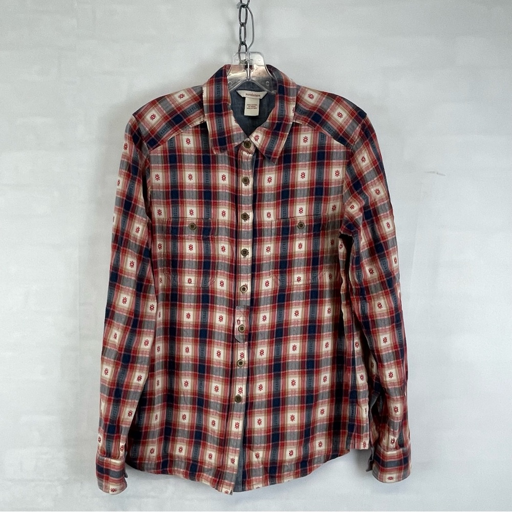 Sundance Western Plaid Button Up Shirt Red Blue Cream 100% Cotton Women’s Size S
